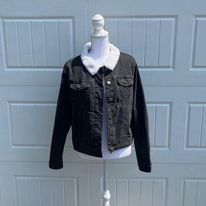 Sherpa Lined Black Denim Jacket